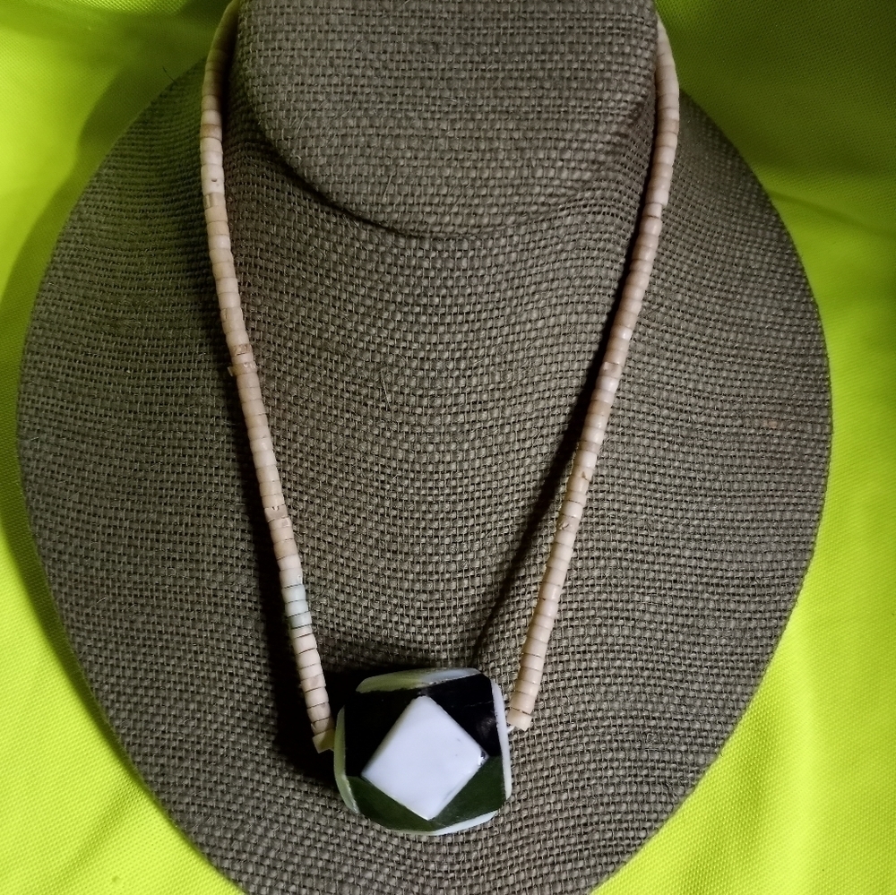 Cream white brown Beaded necklace mother of pearl shell